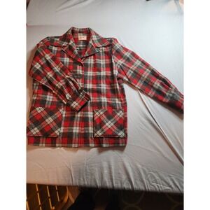 Vintage Your Kasual Koat Red Plaid Wool Blazer Jacket Button Front Pockets